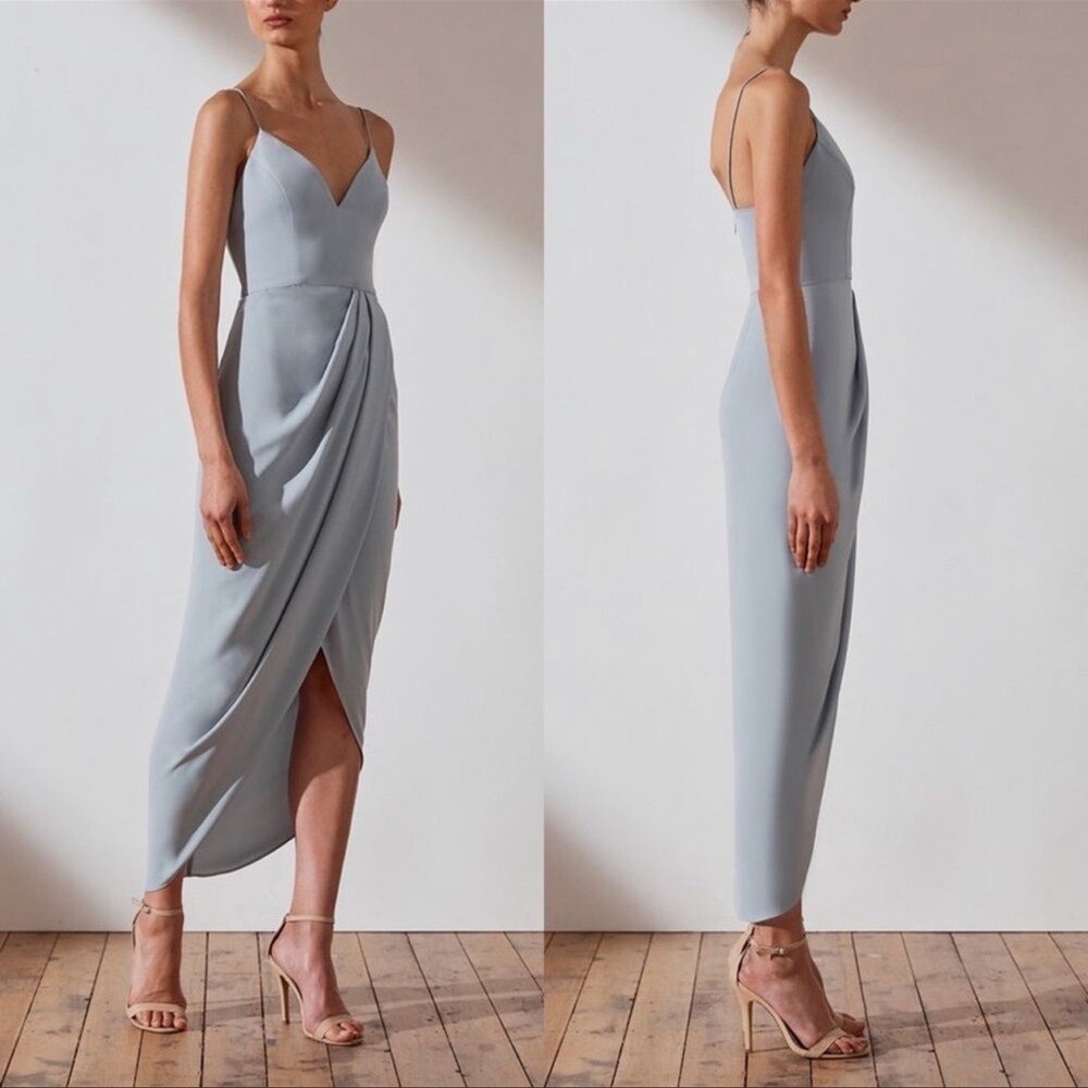 Shona Joy Draped Satin Mini Dress in Blue Women’s Size‎ 10.